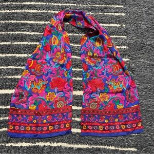 Vibrant 70s/80s floral hippie silk scarf in blue, pink, and red Liz Claiborne